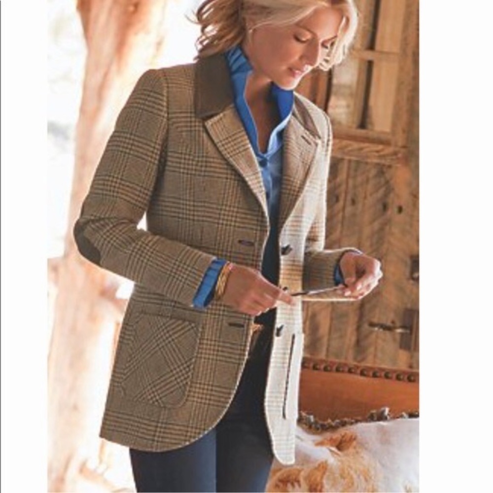 Soft Surroundings Plaid Brown & Black Blazer